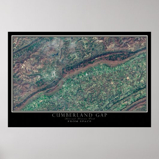 Poster Carte satellite du parc national Cumberland Gap (Devant)