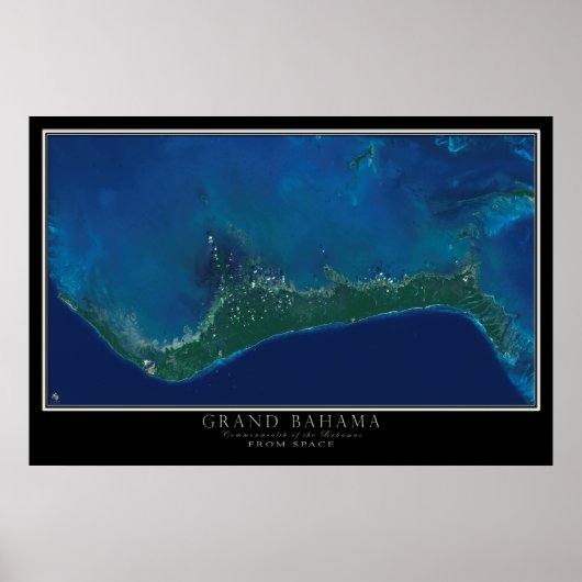 Poster Carte satellite spatiale de l'île de Grand Bahama (Devant)