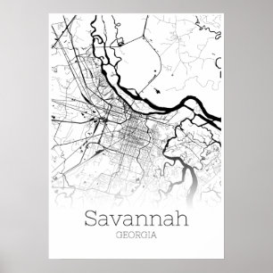 Poster Carte Savannah - Géorgie - Carte de la ville Poste