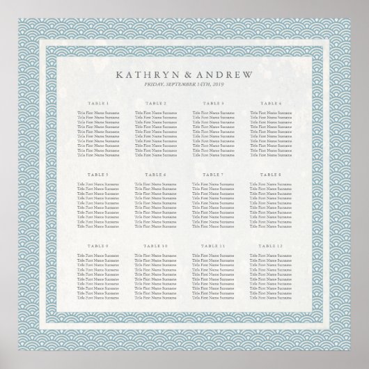 Poster Carte simple Seigaiha bleu et blanc (Devant)