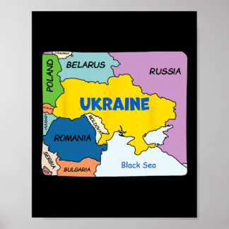 Poster Carte simplifiée et colorée de l'Ukraine
