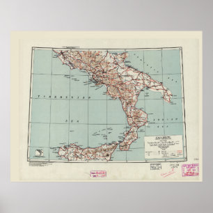 Poster Carte stratégique du sud de l'Italie de la Seconde