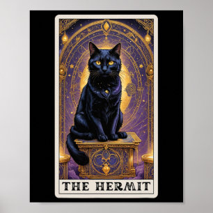 Poster Carte Tarot Chat Noir L'Hermite Halloween Enfants