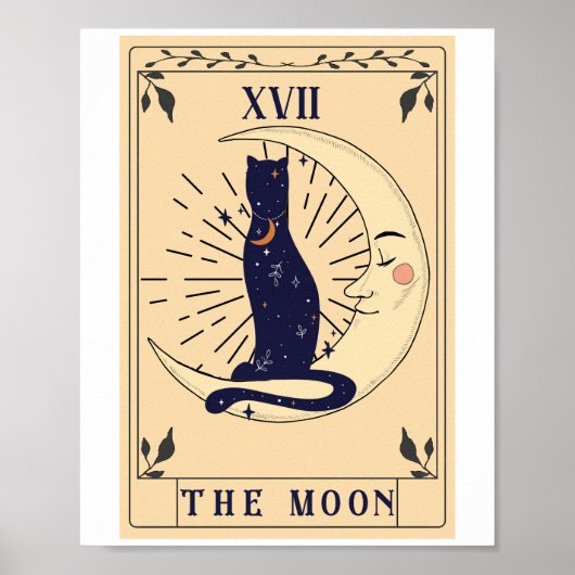 Poster Carte Tarot Crescent Moon Et Cat Graphique (Devant)