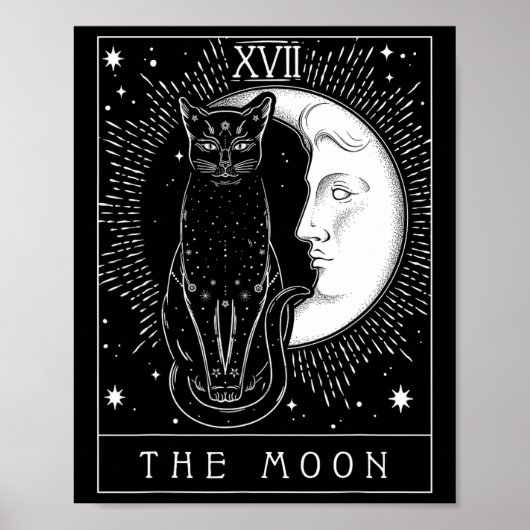 Poster Carte Tarot Crescent Moon Et Cat Graphique (Devant)