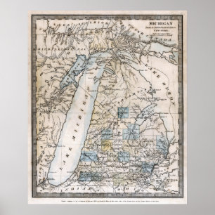 POSTER CARTE TERRITORIALE MICHIGAN 1831