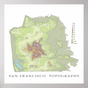 Poster Carte topo de San Francisco - Blanc 24x24