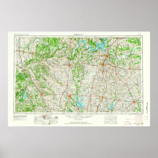 Poster Carte topo Sherman TX (Devant)