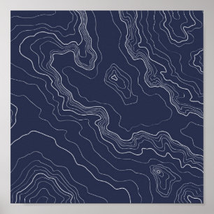 Poster Carte topographique bleue