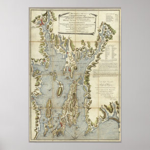 Poster Carte topographique de la baie de Narraganset