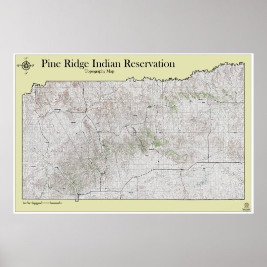 Poster Carte topographique de la réserve de Pine Ridge (Devant)