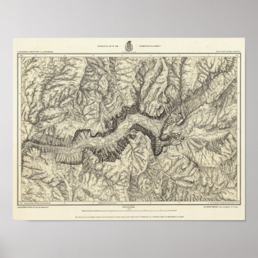 Poster Carte topographique de la vallée de Yosemite (Devant)