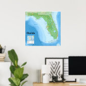 Poster Carte topographique de l'État américain de Floride (Bureau à domicile)