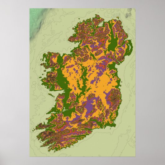 Poster Carte topographique de l'Irlande (Devant)