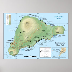 Poster Carte topographique détaillée de l'île de Pâques