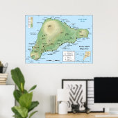 Poster Carte topographique détaillée de l'île de Pâques (Bureau à domicile)