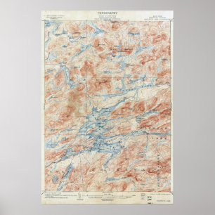Poster Carte topographique du lac Raquette vintage New Yo