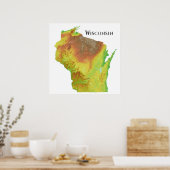Poster Carte topographique du relief ombragé du Wisconsin (Cuisine)
