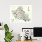 Poster Carte topographique Oahu Hawaii 1938 (Bureau à domicile)