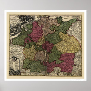 Poster Carte tôt 1710 de l'Allemagne