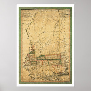 Poster Carte tôt du Mississippi par Melish 1820