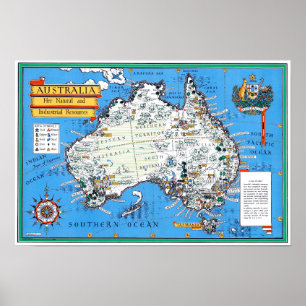 Poster Carte touristique australienne