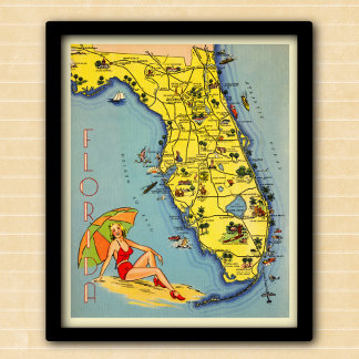Poster Carte touristique de Floride vintage 1947