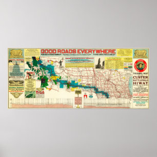 Poster Carte touristique de la route Custer Battlefield H