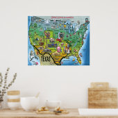 Poster Carte TX USA (Cuisine)