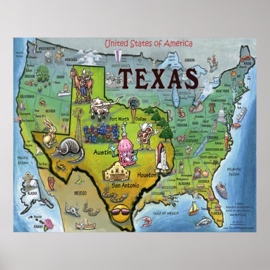 Poster Carte TX USA (Devant)