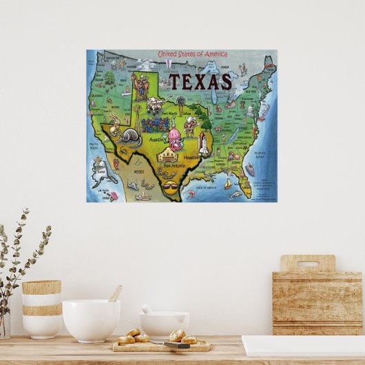 Poster Carte TX USA (Cuisine)