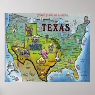 Poster Carte TX USA