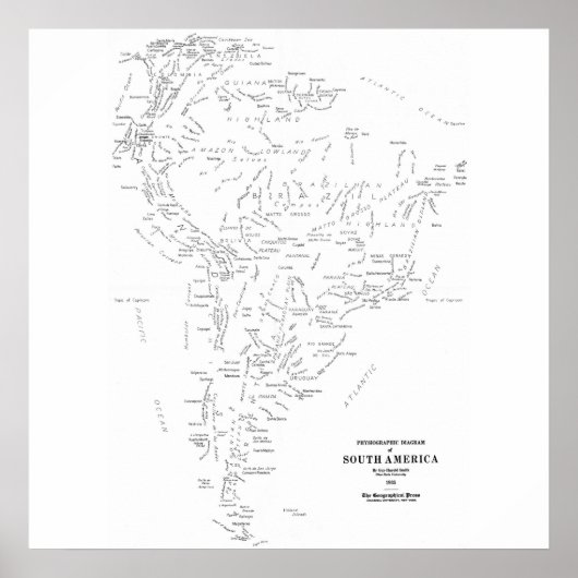 Poster Carte typographique de l'Amérique du Sud (Devant)