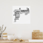 Poster Carte typographique noire de Co. Offaly, Irlande (Cuisine)