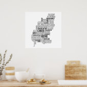 Poster Carte typographique noire de Co. Wexford, Irlande (Cuisine)