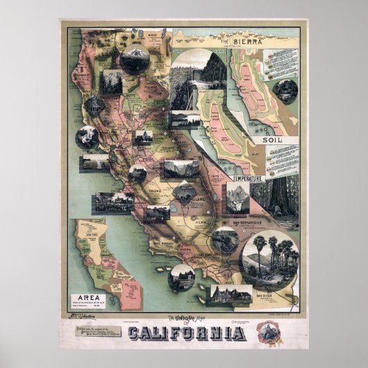 Poster Carte unique de Californie (1888) (Devant)