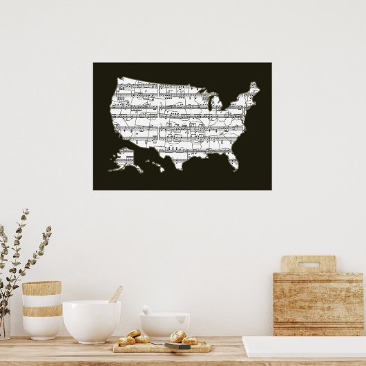 Poster carte usa music notes (Cuisine)