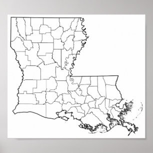 Poster Carte vide d'ensemble de paroisses de la Louisiane