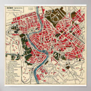 Poster Carte Vintage antique de Rome