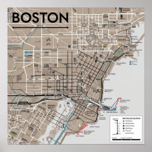 Poster Carte vintage Boston Massachusetts, Boston Ma Us
