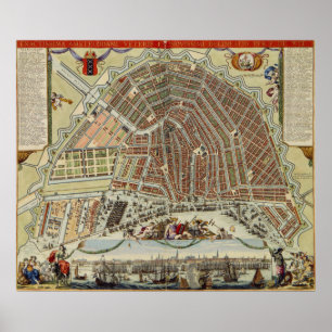 Poster Carte vintage d'Amsterdam (1688)