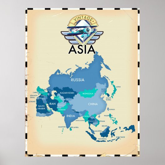 Poster Carte Vintage d'Asie (Devant)