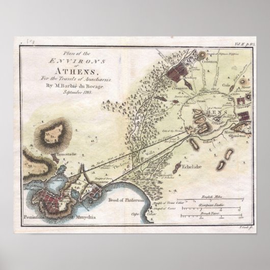 Poster Carte vintage d'Athènes (1784) (Devant)