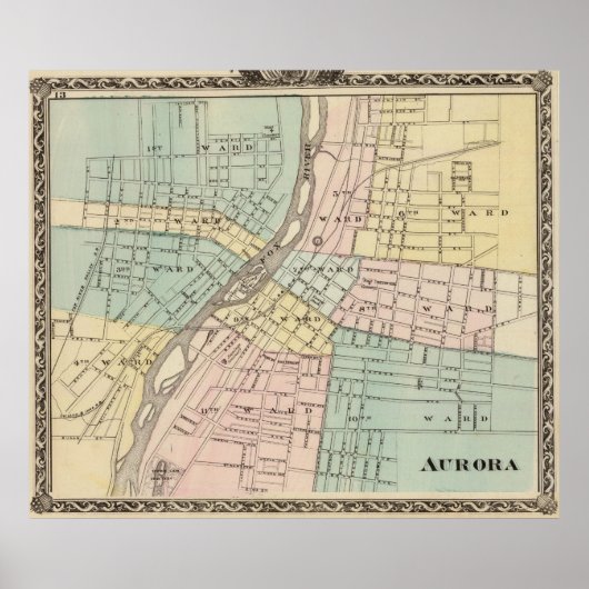 Poster Carte vintage d'Aurora IL (1876) (Devant)