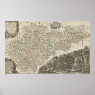 Poster Carte vintage de 1757 de l'Allemagne, Allemagne hi