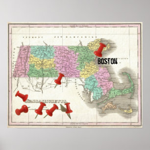 Poster Carte vintage de 1827) marqueurs de carte du Massa