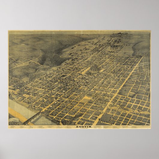 Poster Carte vintage de Austin Texas (1887) (Devant)