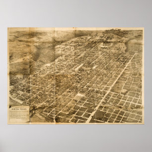 Poster Carte vintage de Austin Texas (1890)