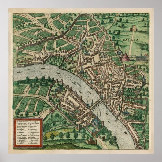 Poster Carte vintage de Bâle Suisse (1572) (Devant)