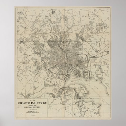 Poster Carte vintage de Baltimore MD (1919) (Devant)